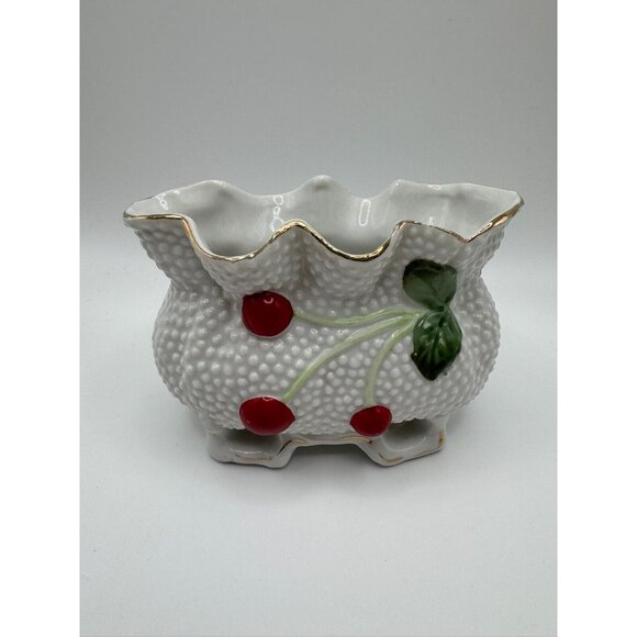 Mid Century Modern Japan Cherry Footed Bag Planter Vase MCM Gold Coloured Trim - Picture 7 of 9